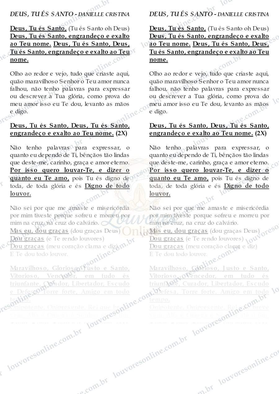 Prévia de Deus, Tu És Santo