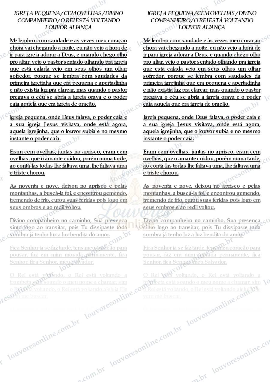 Prévia de Igreja Pequena, Cem Ovelhas, Divino Companheiro, o Rei Está Voltando