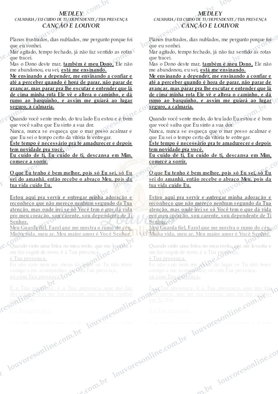 Prévia de Medley - Calmaria-Eu Cuido de Ti-Dependente-Tua Presença