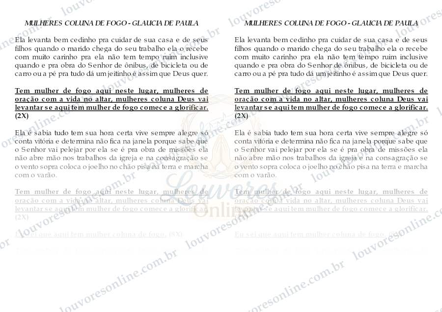 Prévia de Mulheres Coluna de Fogo
