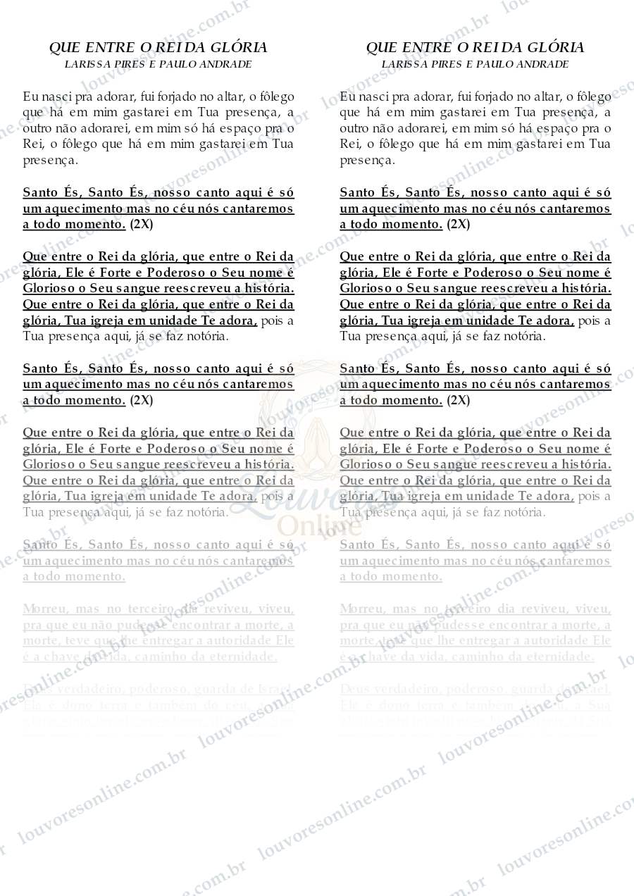 Prévia de Que Entre o Rei da Glória